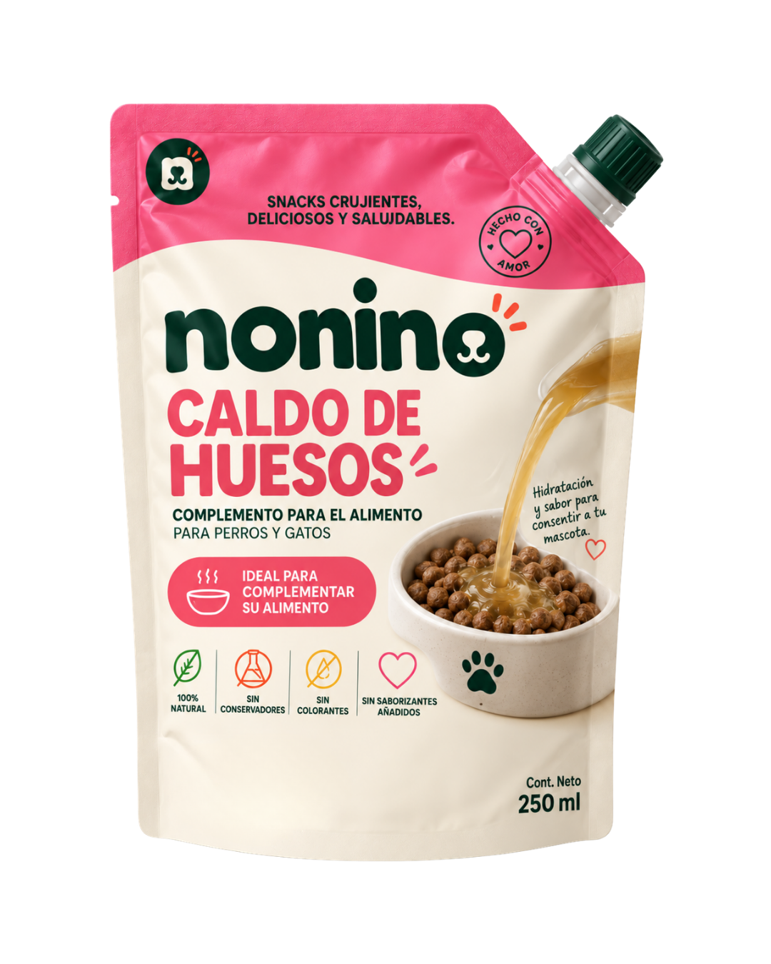 Bolsa de Caldo de Huesos de Pollo Nonino con tapa de boquilla, vista de frente