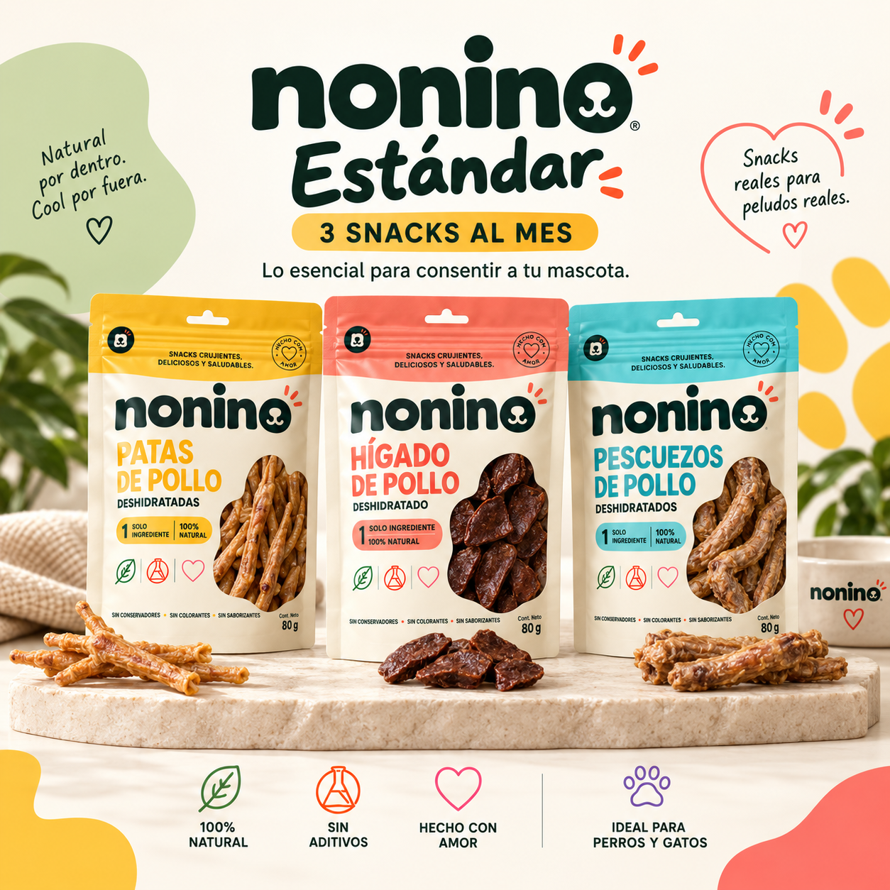 Plan Estándar del Nonino Club: suscripción mensual con 3 snacks naturales para perro